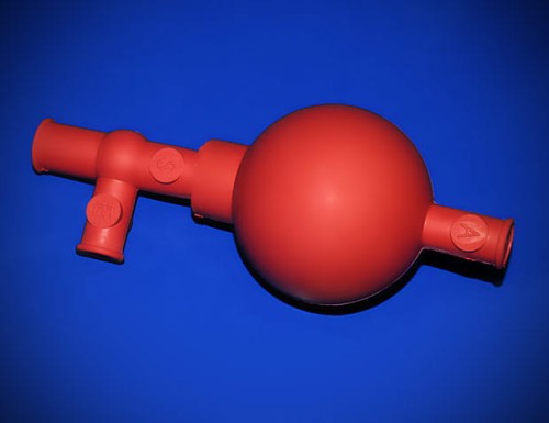 pipeta gruszka, czerwona, trójzaworowa
