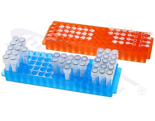 Stojak górny na probówki Eppendorf, 80 miejsc, 1,5/2,0 ml i 60 miejsc 0,2 ml - dwustronny, NIEBIESKI