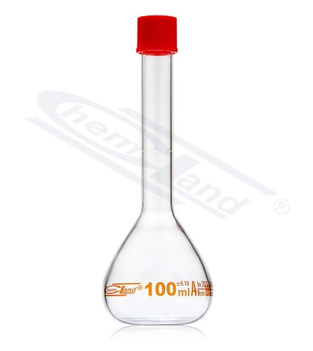 kolba miarowa z brązowym certyfikatem skali kl A 0005ml z zakrętką GL14 CHEMLAND NEW LINE