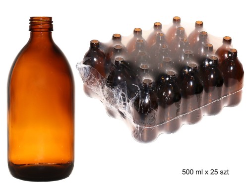 butelka szklana farmaceutyczna pomarańczowa 0500ml bez zakrętki c.o.p. 25 szt. cena za sztukę