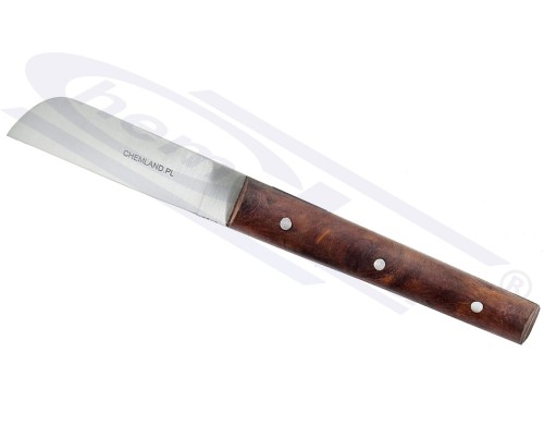 długi nóż 180 mm, ostrze 80 mm ze stali nierdzewnej, drewniana rękojeść