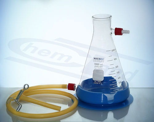 Kolba filtrująca na korek 1000ml, 2 x rurka. podkładka, wąż, zaciski PYREX
