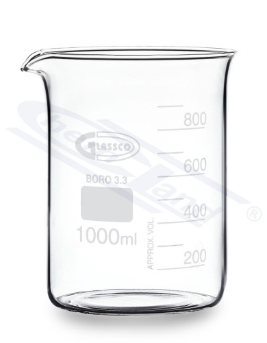 low beaker 00800 ml GLASSCO borosilicate DIN 12331, ISO 3819