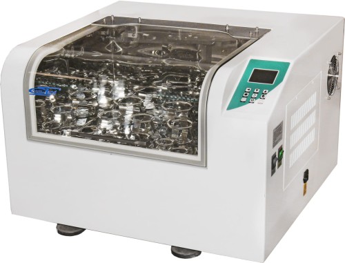 Wytrząsarka inkubacyjna z chłodzeniem, ustawienie temperatury 4-65oC, ustawienie prędkości 20-450RPM amplituda 26mm, ustawienie czasu 0-1199min
