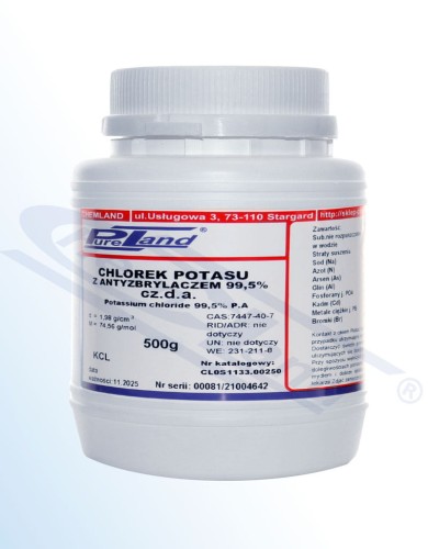 Chlorek potasu ze środkiem przeciwzbrylającym (SiO2) PureLand chda op.500 g butelka HDPE