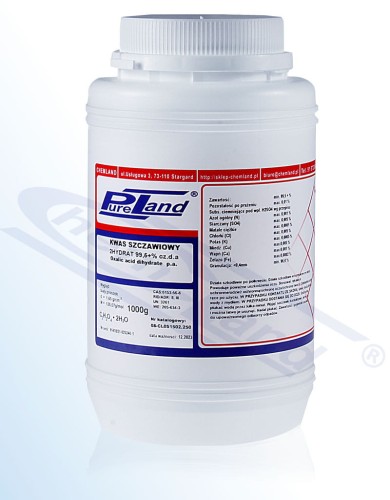 Uwodniony kwas szczawiowy (2x hydrat) PureLand chda op.1000 g butelka HDPE
