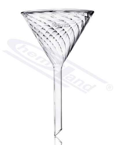 Szklany lejek laboratoryjny fi 070mm do szybkiej filtracji z rowkami. CHEMLAND